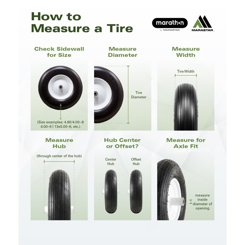 Marathon 00090 Flat-Free 2.80/2.50-4 Tire and Wheel Assembly, 3” Centered