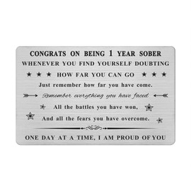 Emideary 1 Year Sobriety Engraved Wallet Card, One Year Sobriety Gifts for Women Men, 1 Yr AA Sober Anniversary Metal Card