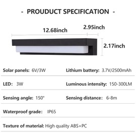 Lámpara solar de pared para exteriores, con sensor de movimiento del anochecer al amanecer, con 3 modos de iluminación, luces solares exteriores inalámbricas, para porche, montaje en pared, valla de