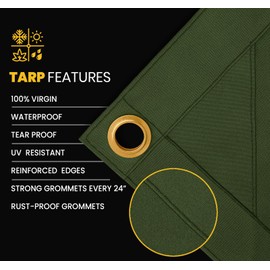 PROTARP Heavy Duty 14 OZ Water Resistant Canvas Tarp, UV Resistant Tarpaulin Cover with Rustproof Brass Grommets, Multipurpose for Canopy, Roof, Camping, Woodpile (Olive 8'X10')