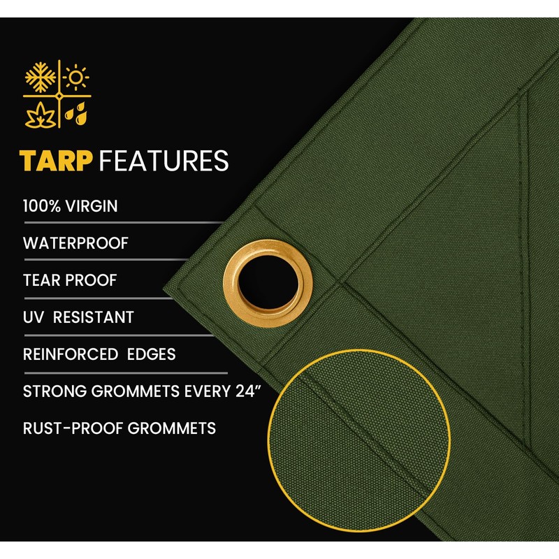 PROTARP Heavy Duty 14 OZ Water Resistant Canvas Tarp, UV