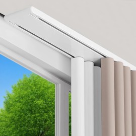 Double Row Curtain Track, Silent Curtain Track Rail Ceiling Mounting, Aluminum Alloy Drape Rail for Bedroom, Living Room (White, 90.5in/230cm)