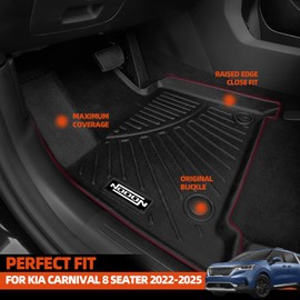 NQOQN All Weather Floor Mats for Kia Carnival 8 Seater 2022 2023 2024 2025 Floor Mats & Trunk Mat & Backrest Mats for Kia Carnival Accessories Guard Odorless Anti-Slip Floor Liner