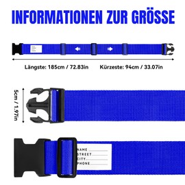 Ghope Set of 4 Luggage Straps Including 2 Name Tags, Luggage Strap Particularly Eye-catching, Non-Slip Adjustable Suitcase Straps, Long Luggage Strap, Luggage Strap Webbing for Suitcases & Luggage