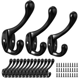 ZBDPOVT Coat Hooks, 16 Pack Black Metal Heavy Duty Screw-in Wall Hooks for Closet, Backpack, Bag, Clothes - Mounted Door Hooks for Classroom, Cubby Organization
