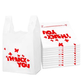 YoYoRain White Thank you bags, 100PCS T shirt bags, To Go Bags,Grocery bags, Reusable and Disposable,Perfect for Small Business,Take Out,Retail, Large