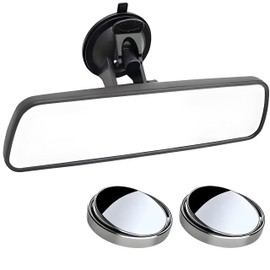 Rearview Mirror, 9.45x2.6 Inch with Suction Cup Car Mirror with Two Small Mirrors, Anti-Glare Reduces Blind Spots, 360 Degree Adjustable for Yachts, Cars, Trucks and more.