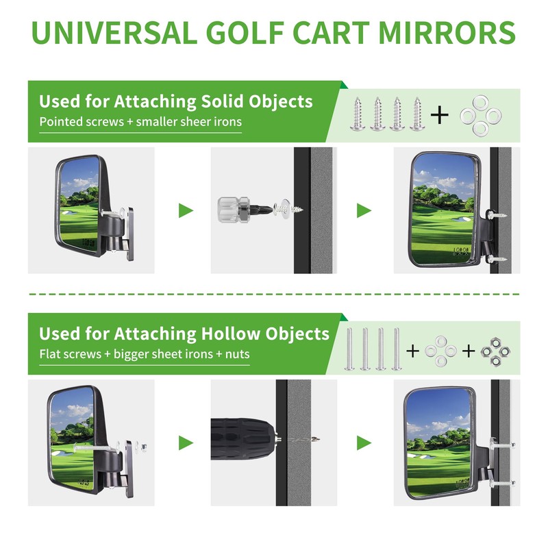 10L0L Golf Cart Folding Side Mirror and Panoramic Rear View