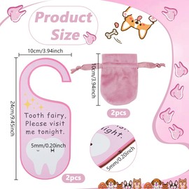 nbeads 4 Stück Zahnfee Haltertasche, Zahntürhänger Tasche Rosa Samtbeutel Zahnfee Zähne Andenken Tasche Box Ermutigen Geschenk Für Verlorene Zähne, 24x10x0.5cm