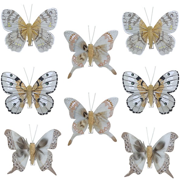 Colourful Butterfly Clip (Set of 8, Grey Beige)