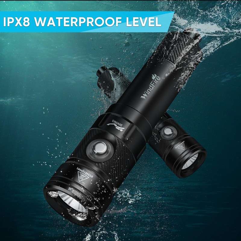 WindFire Dive Lights Scuba Diving Flashlight, IP68 Waterproof 262 ft