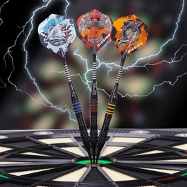 Blesion Darts with Plastic Tip, 12 Pieces 18 g Professional Darts Set for Electronic Dartboard, Darts with 12 Flights, 20 Rubber Rings, 50 Dart Tips