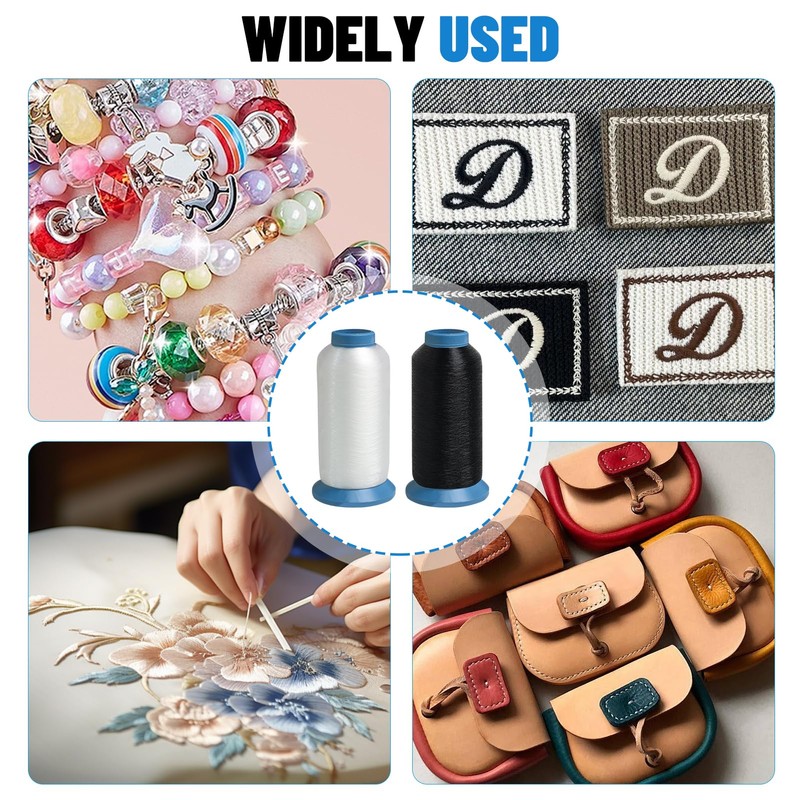 Set of 2 (Black + White) 5000 m Embroidery Thread