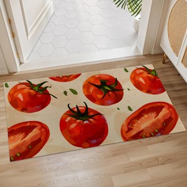 Fresh Tomato Indoor Door Mat, 17x29.5 Inch, Floor Area Rug for Entryway, Living Room, or Bathroom, Non-Slip Doormat, Red Tomato Print Home Decor Rug Gifts