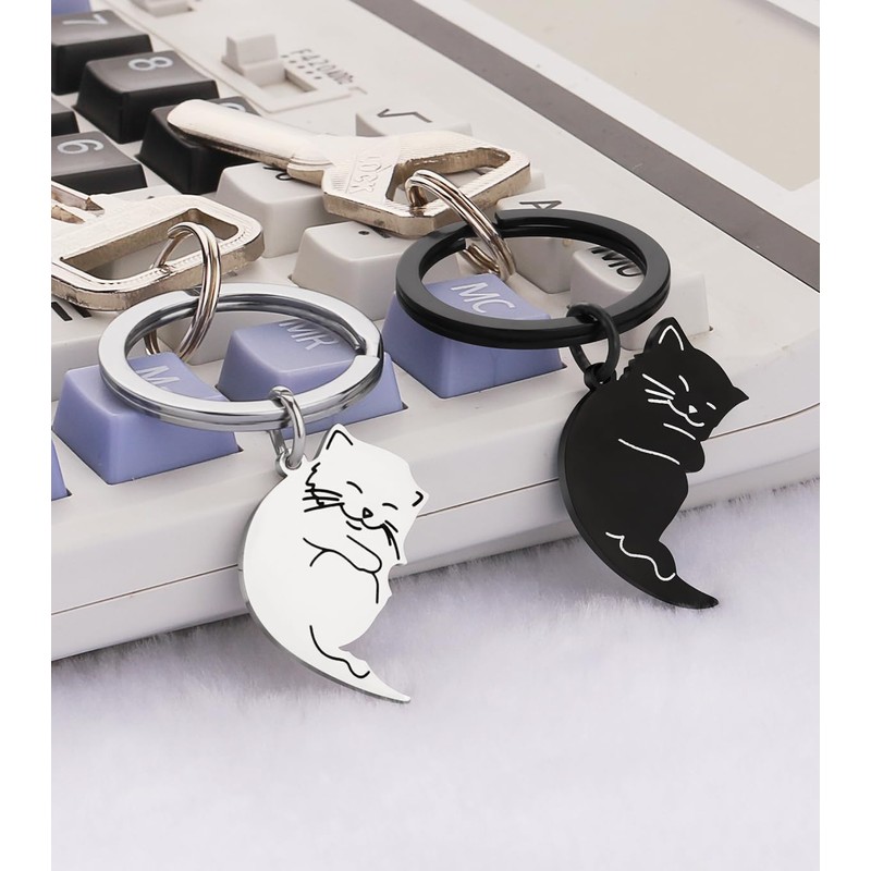 Looking Cat Keychain, Couple, Pairs, Matching, Cute, Simple, Cat Keyring,