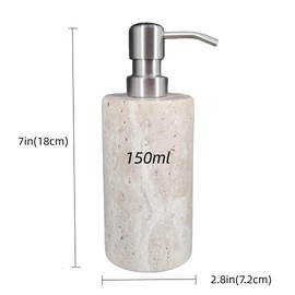 Jusmioke Natural Travertine Marble Soap Dispenser with Stainless Steel Pump, Marble Lotion Liquid Soap Bottles for Kitchen Bathroom