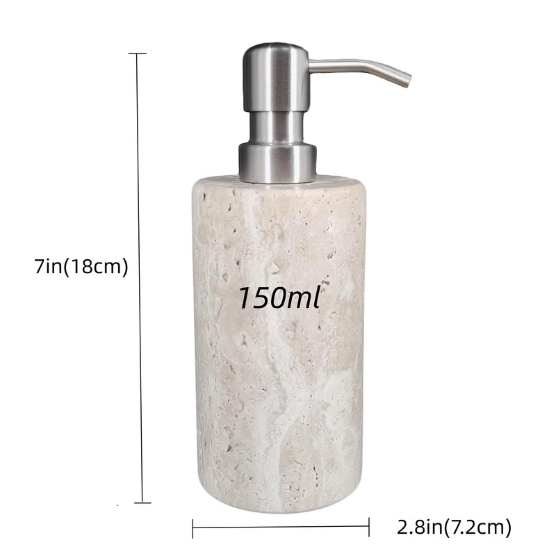 Jusmioke Natural Travertine Marble Soap Dispenser with Stainless Steel Pump,
