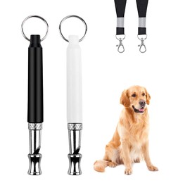 Dog Whistle to Stop Barking Neighbors Dog, 2 Pcs Adjustable Ultrasonic Silent Dog Whistles, Stainless Steel Professional Dog Training Whistle for Recall with Lanyard