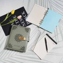 WASON Diary with Lock A5 Binder Ruled Spiral Notebook Journal Planner Portfolio and Refillable Writing Lined Paper Notepad, Pen, Clipboard Organizer For Ideal Business, School & Travel (Green)