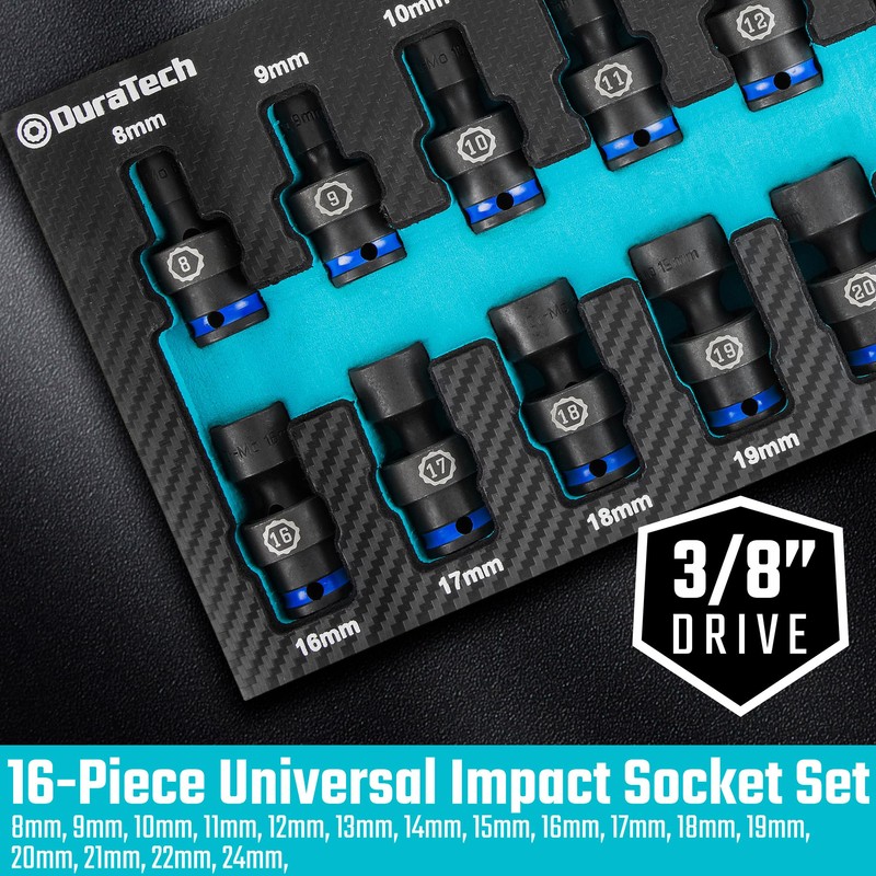 DURATECH 3/8" Drive Impact Universal Joint Socket Set, Swivel Socket