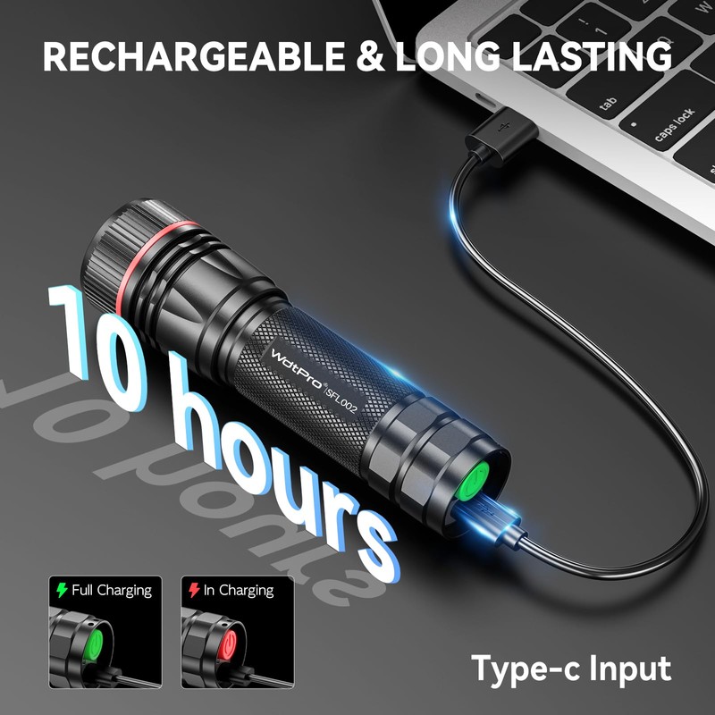 WdtPro Rechargeable Flashlights High Lumens, 2 Pack 10H Long Lasting
