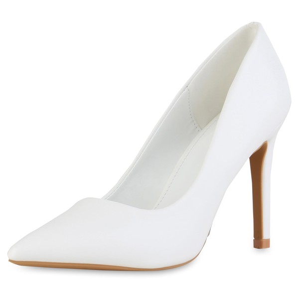 VAN HILL Women's Pointed Pumps with Stiletto Heel, White