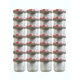 Vitrea Preserving Jars with Screw Lids - 125 ml Glass/Metal 6.6 x 6 cm (Diameter x H), Lid To 66 Red Checked Made in Germany (6)