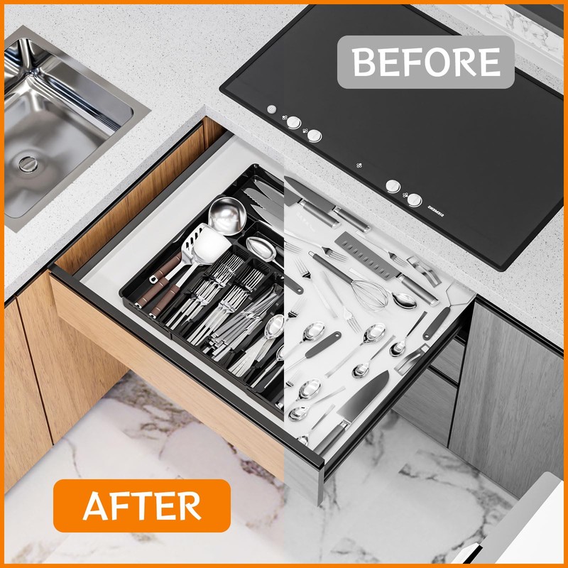 Yieach Silverware Organizer for Kitchen Drawers,BPA Free Cutlery Drawer Organizer,6