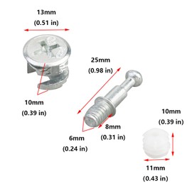 Antrader Furniture Side Knock Down Furniture Cam Lock Connecting Fitting Pre-inserted Nut Dowels connector Assembly 30 Sets (812 Fitting+25mm Fitting Screw+Open colloid)