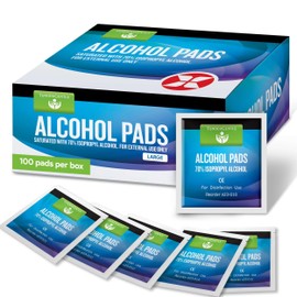 Large Alcohol Wipes Individually Wrapped - 100 Sterile Alcohol Prep Pads Saturated with 70% Isopropyl - for Home, First Aid Kits, and Medical Use