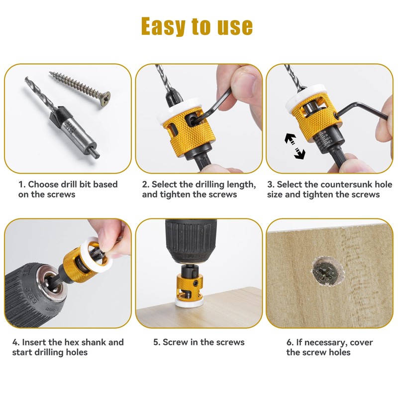 5 Pcs Countersink Drill Bit Set with Low Friction Depth