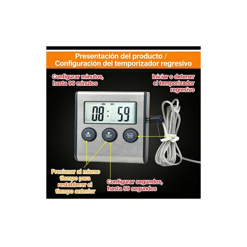 Termometro Y Temporizador Timer Digital Hornos Con Sonda