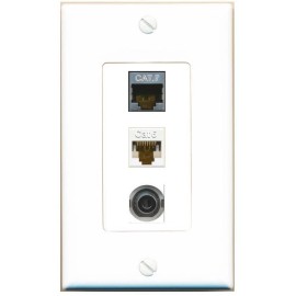 Wallplate City 3 Port 1 Gang Jack Face Cover Cable Plastic 3-5MM CAT6 CAT7 Wall Plate