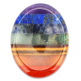 Natural Amethyst Carved Thumb Worry Stone Thumb Anxiety Stones Crystal Pocket Palm Stones Stress Relief Reiki Healing Meditation (C-Oval Seven Colored Stone)