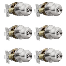 Knobonly 6 Pack Privacy Door Knobs Satin Nickel, Keyless Door Knobs Interior for Bedroom and Bathroom, Round Door Handles Stainless Steel, Classic Design