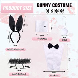 Scettar Bunny Costume Set, Rabbit Ear Headband Bow Tie Cuffs Tail Garter Accessories, Bunny Accessory Easter Bunny Fancy Dress Instant Kit (BLACK A)