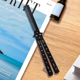 AZWOOD Butterfly Comb, Portable Butterfly Comb Spring Hair Comb for Hair Training Butterfly Style Comb Foldable Pocket Comb Stainless Steel Barber Comb Hair Styling Accessories (Black)