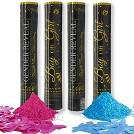 D2D Gender Reveal Confetti Smoke Surprise - 2 Cannons in Blue & 2 Cannons in Pink - Size 30 cm - Boy or Girl - Baby Shower Party - Party Popper (Set)