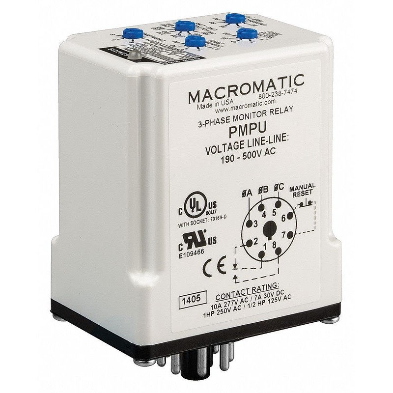 Macromatic PMPU 3 Phase Monitor Relay, Spdt, 500Vac, 8 Pin