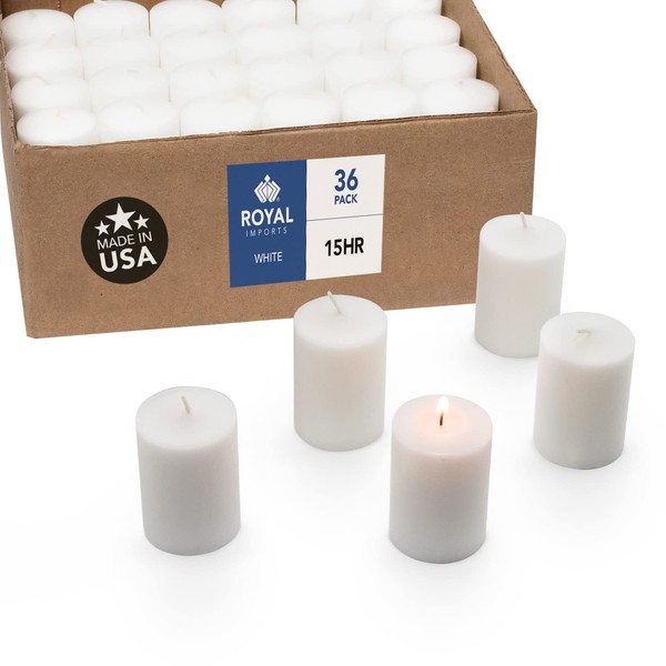 Royal Imports Votive Candle, Unscented White Wax, Box of 36, for Wedding, Birthday, Holiday & Home Decoration (15 Hour) by Royal Imports