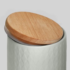 Ceramic Storage Jars with Wooden Lid, Grey, Rubber Wood Lid, Storage Containers, Food Storage Containers