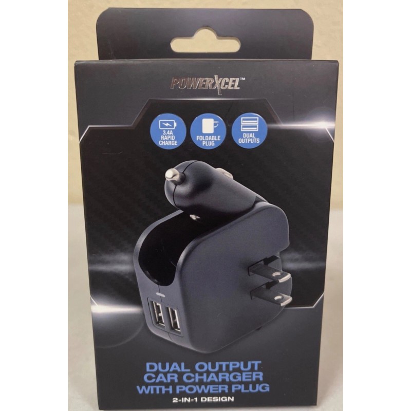 POWERXCEL - Dual Output Car Charger With Power Plug -