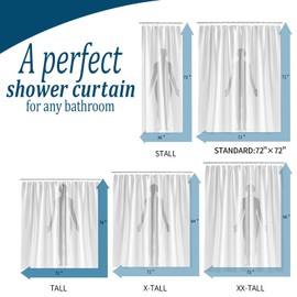 BOZKAA Shower Curtain, Waterproof 180 x 200 cm Shower Curtain, Washable, Quick-Drying Fabric, Polyester Bath Curtain with 12 Shower Curtain Rings, White (Transparent)