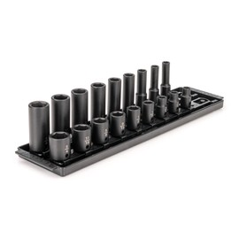 TEKTON 3/8 Inch Drive 6-Point Impact Socket Set with Rails, 18-Piece (5/16-3/4 in.) | SID91208