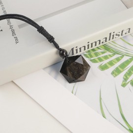 Anjiucc Natural Gemstone Gold Sheen Obsidian Hexagonal Pendant Necklace,Black nylon rope 25 inches, Male and Female Necklace(Gold Sheen Obsidian)