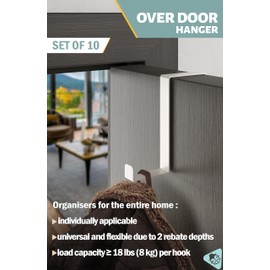 Menz Over Door Hanger – Set of 10, White - Coat Hanger 3.6 cm (1.4") and 4.6 cm (1.8"), Coat Hooks for Door, Hangers for Clothes