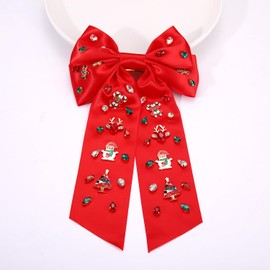 Boderier Christmas Hair Bows for Women Girls Xmas Tree Reindeer Snowflake Hair Bows Clip Crystal Jeweled Ribbon Bows Christmas Outfits Hair Accessories Party Favors Gifts Multi Element-Red