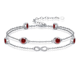 January Birthstone Anklet Bracelet for Women 925 Sterling Silver Garnet Birthstone Adjustable Anklets Birthday Anniversary Christmas Bracelet/Anklets Jewelry for Women