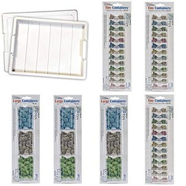Elizabeth Ward Bead Storage Solutions Plastic Stackable Organizer Tray Bundle with Lid and 48 Assorted Size Tiny and Large Containers
