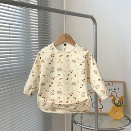 Cozozn Baby Weaning Bib Long Sleeves Toddler Feeding Bibs with Arms Back Waterproof Coverall Weaning Bib 2-4 Years, Unicorn Beige